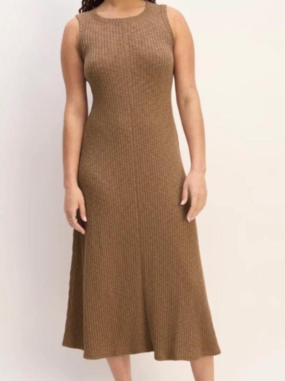 Everlane Cotton Rib Knit‎ Midi Dress Mocha Brown Minimalist Capsule